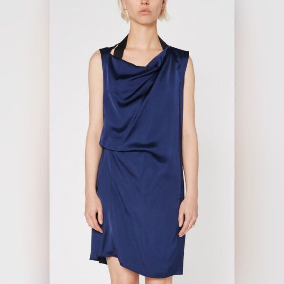 NWT Acne Navy Blue Draped Dress - Picture 1 of 11